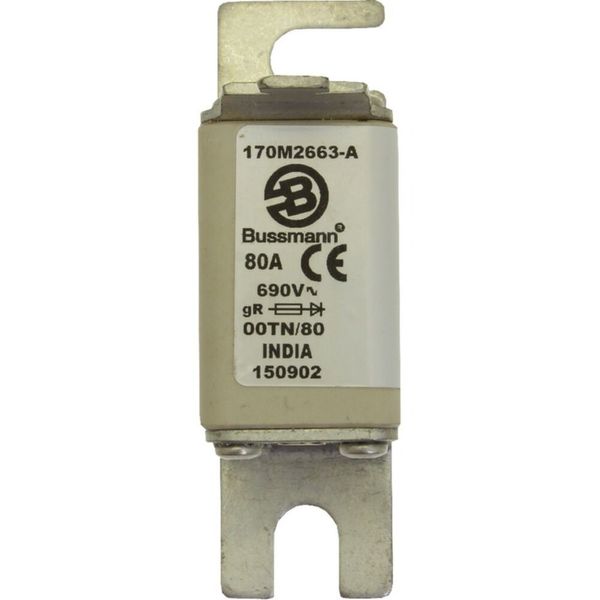 Fuse-link, high speed, 80 A, AC 690 V, size 00, 30 x 67 x 100 mm, gR, DIN, IEC, single indicator image 6