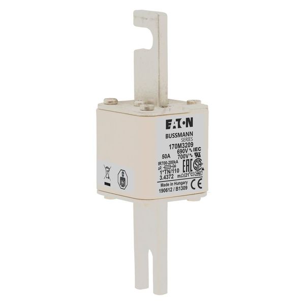 Fuse-link, high speed, 50 A, AC 690 V, compact DIN 1, 45 x 58 x 134 mm, aR, DIN, IEC, single indicator, 80 mm centres image 7