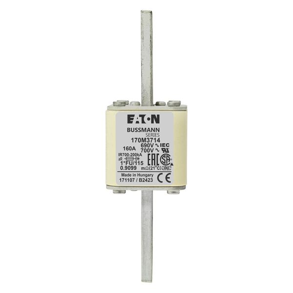 Fuse-link, high speed, 160 A, AC 690 V, compact size 1, 45 x 45 x 148 mm, aR, IEC, UL image 10