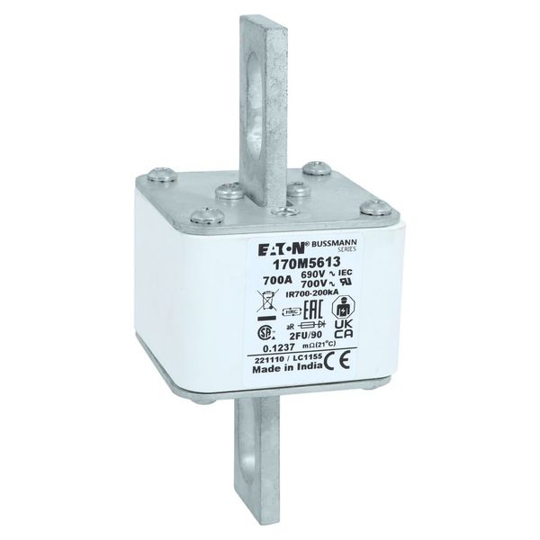 Fuse-link, high speed, 700 A, AC 690 V, size 2, 61 x 77 x 135 mm, aR, IEC, UL, no indicator, 90 mm centres image 31