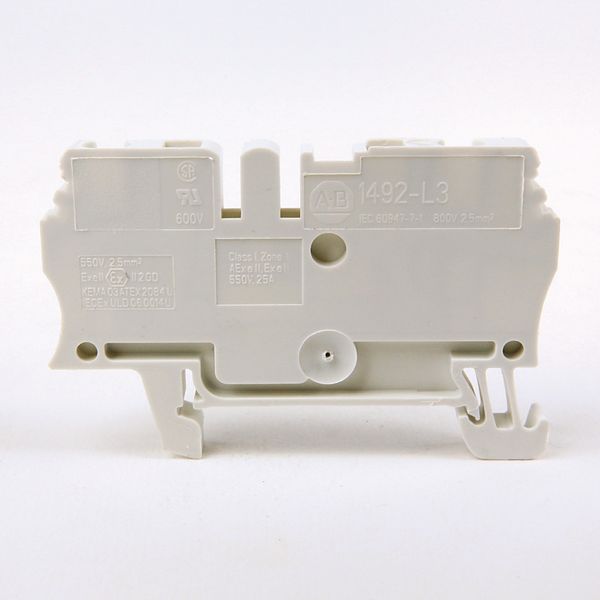 Allen-Bradley, 1492-L3-W, Spring Clamp Terminal Block, One-Circuit Feed-Through Block, 2.5mm² (# 30 AWG - # 12 AWG), Standard Feedthrough,White, image 1