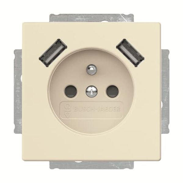 20 MUCB2USB-82-500 Socket Earthing pin with USB AA ivory white - 63x63 image 1