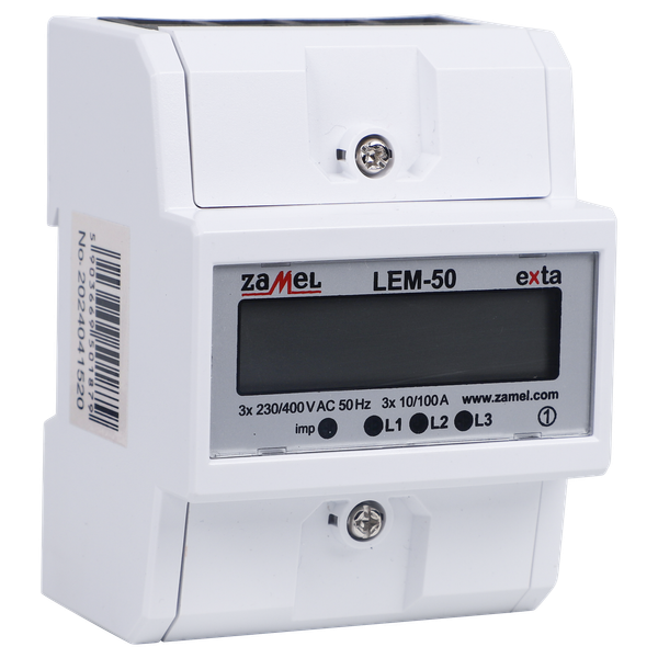 3-PHASE ENERGY MONITOR LCD 100 A, 4-MOD TYPE: LEM-50 image 1