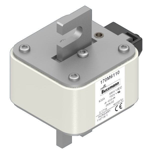 Fuse-link, high speed, 630 A, AC 690 V, size 3, 74 x 92 x 111 mm, aR, IEC, single indicator image 2