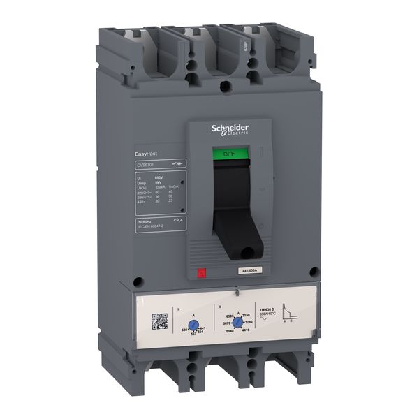 circuit breaker EasyPact CVS630F, 36 kA at 415 VAC, 500 A rating thermal magnetic TM-D trip unit, 3P 3d image 3