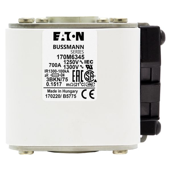 Fuse-link, high speed, 700 A, AC 1250 V, size 3, 76 x 92 x 76 mm, aR, IEC, UL, type K indicator, flush end, M12 image 9