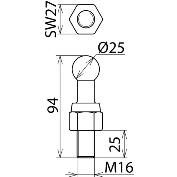 Fixed ball point D=25mm/M16 DB Mat.-Nr. 609426  Z.-Nr. 3 Ebgw 01.63 image 2