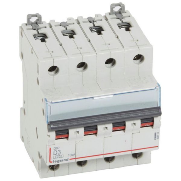 DX³6000 10kA high inlet and low outlet screw circuit breaker 4P 400~ - 3A - D curve - for traditional HX³ comb image 1