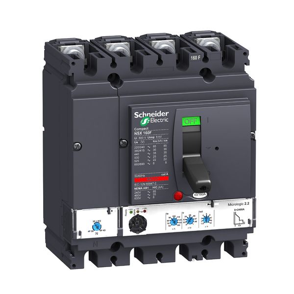 circuit breaker ComPact NSX160F, 36 kA at 415 VAC, MicroLogic 2.2 trip unit 160 A, 4 poles 4d image 4