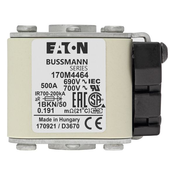 Fuse-link, high speed, 500 A, AC 690 V, size 1, 53 x 69 x 51 mm, aR, IEC, UL, type K indicator, flush end, M8 image 16