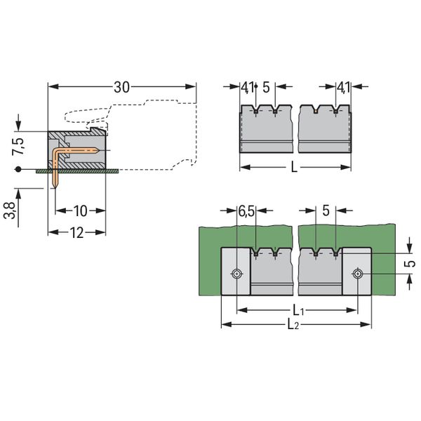 THT male header 1.0 x 1.0 mm solder pin angled gray image 5