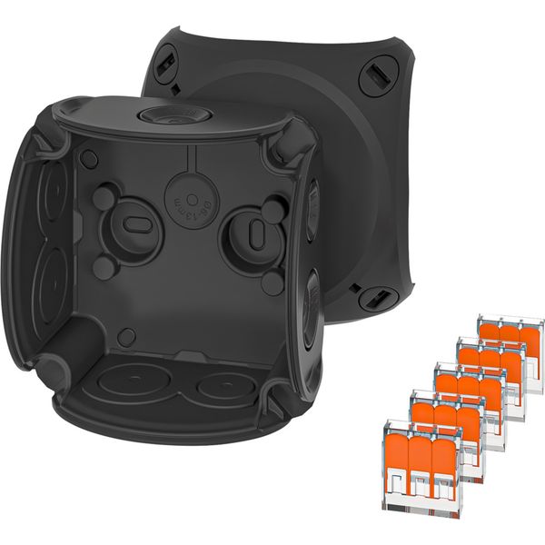Junction box for indoor installation, black, IP 66, with el. membranes, with 5-pole terminals, 2,5 mm2, Cu (62000468) image 1