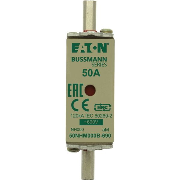 Fuse-link, LV, 50 A, AC 690 V, NH000, aM, IEC, dual indicator, live gripping lugs image 1