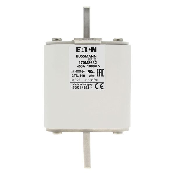 Fuse-link, high speed, 450 A, AC 1000 V, DIN 3, 74 x 90 x 139 mm, aR, DIN, IEC, single indicator image 9