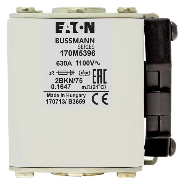 Fuse-link, high speed, 630 A, AC 1100 V, size 2, 61 x 75 x 77 mm, aR, IEC, UL, single indicator image 16