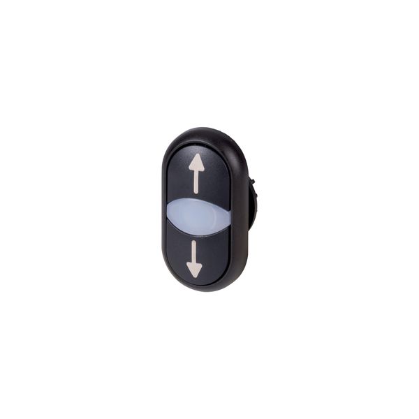 Double actuator pushbutton, RMQ-Titan, Actuators and indicator lights non-flush, momentary, White lens, black, black, inscribed, Bezel: black, arrow u image 5