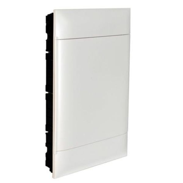 3X18 module recessed box - White door - Without terminal block - Masonry wall image 1