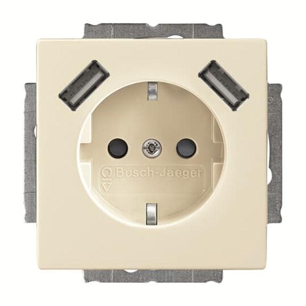 20 EUCB2USB-82-500 Socket insert Protective contact (SCHUKO) with USB AA ivory white - 63x63 image 1