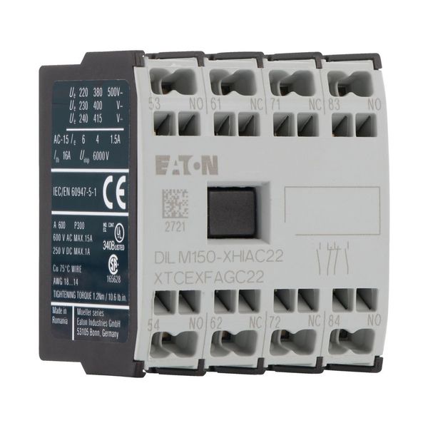 Auxiliary contact module, 4 pole, Ith= 16 A, 2 N/O, 2 NC, Front fixing, Spring-loaded terminals, DILMC40 - DILMC150, XHIA image 13