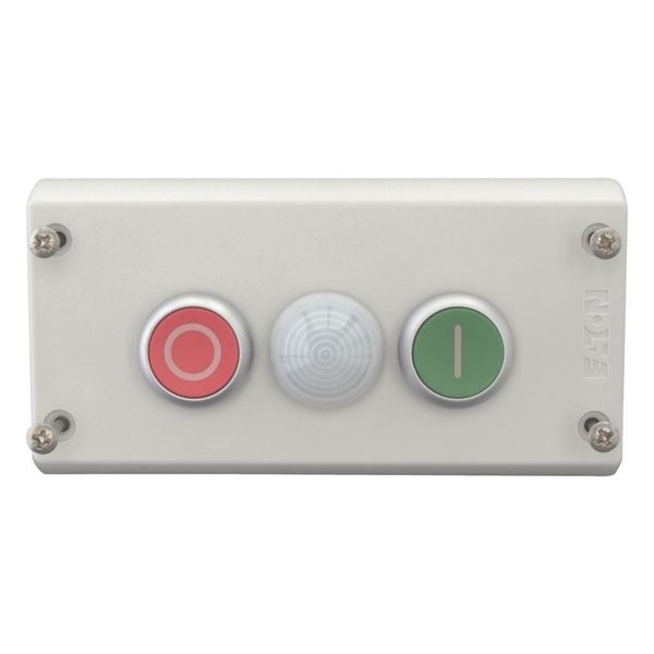 Housing, Pushbutton actuators, Indicator lights, Enclosure, momentary, 2 NC, 2 N/O, Screw connection, Number of locations 2, Grey, inscribed, Bezel: t image 9