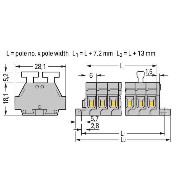 2-conductor terminal strip on both sides with push-buttons with fixing image 1