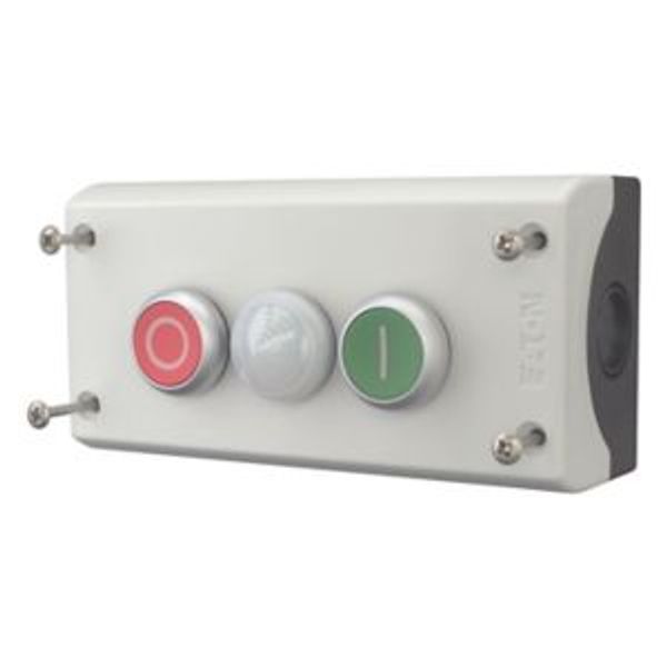 Housing, Pushbutton actuators, Indicator lights, Enclosure, momentary, 2 NC, 2 N/O, Screw connection, Number of locations 2, Grey, inscribed, Bezel: t image 2