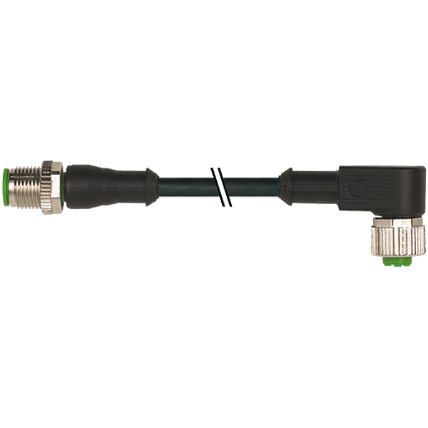 M12 male 0° / M12 female 90° A-cod. PUR 5x0.34 bk +robot+drag ch. 8m image 1