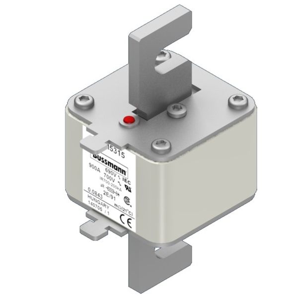 Fuse-link, high speed, 900 A, AC 690 V, size 2, 61 x 61 x 126 mm, aR, IEC, single indicator image 2