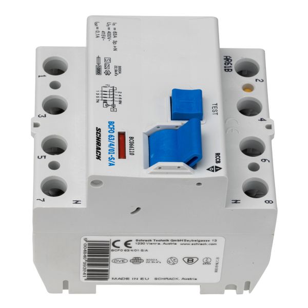 Residual current circuit breaker 63A, 4-p, 100mA, type S,A image 5