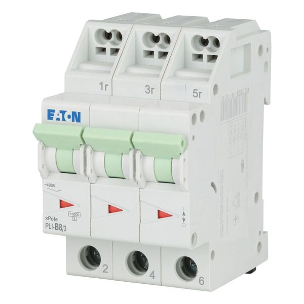 Miniature circuit breaker (MCB) with plug-in terminal, 8 A, 3p, characteristic: B image 1