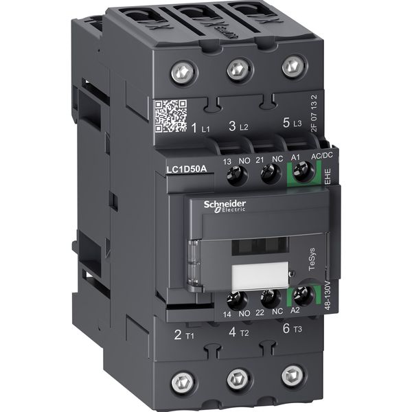 TeSys Deca contactor 3P 50A AC-3/AC-3e up to 440V coil 48-130V AC/DC EverLink image 1