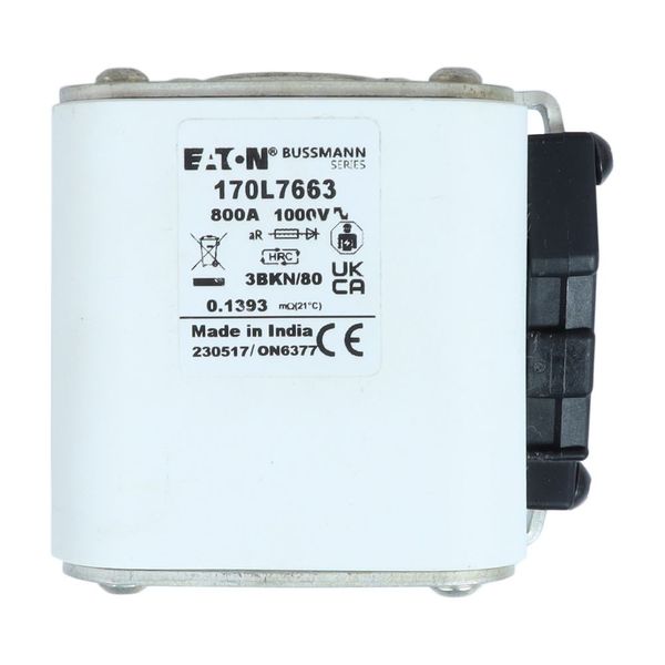 Fuse-link, high speed, 800 A, AC 1000 V, Size 3, 76 x 92 x 83 mm, aR, IEC, single indicator image 15