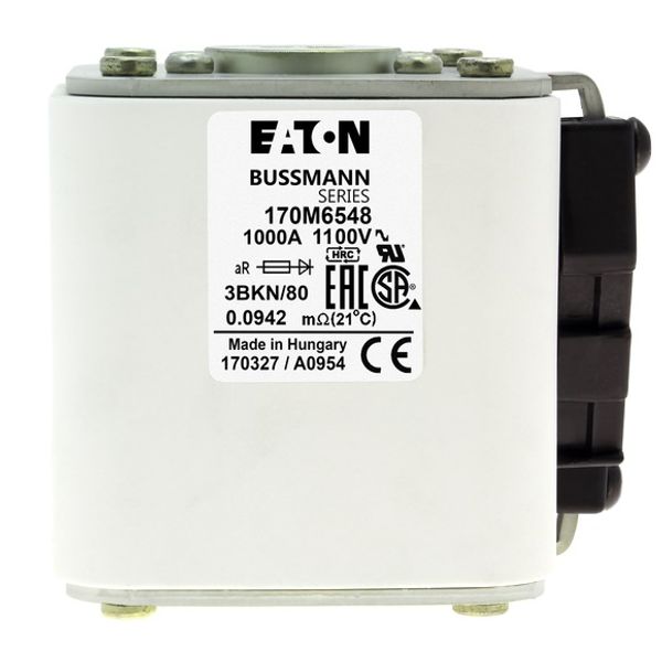 Fuse-link, high speed, 1000 A, AC 1100 V, size 3, 76 x 92 x 83 mm, aR, IEC, UL, single indicator image 2