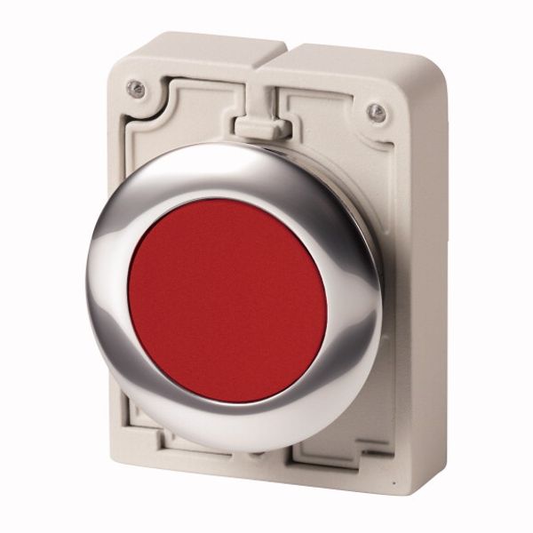 Pushbutton, RMQ-Titan, Flat, momentary, red, Blank, Metal bezel image 1