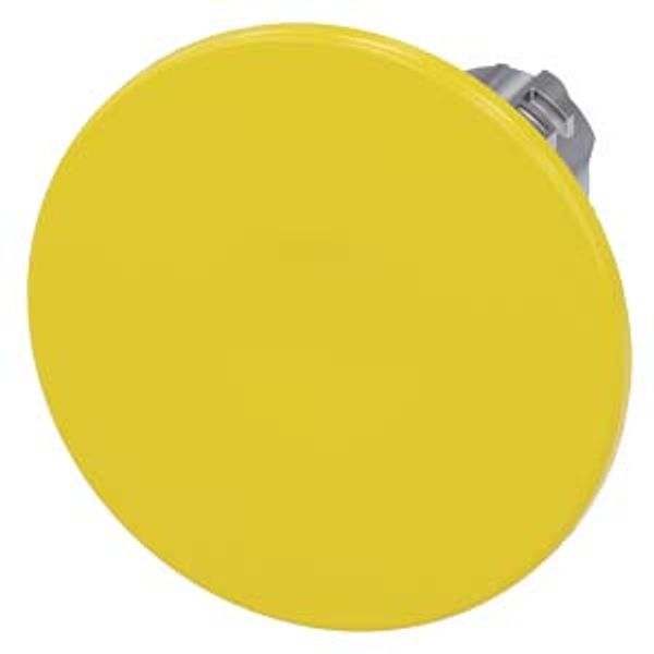 Mushroom pushbutton, 22 mm, round, metal, shiny, yellow, 60 mm, momentary contact type, with laser labeling, inscription or symbol Customer-specific selection with SIRIUS image 1