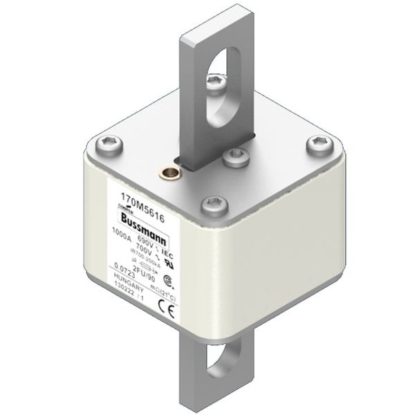 Fuse-link, high speed, 1000 A, AC 690 V, size 2, 61 x 77 x 135 mm, aR, IEC, UL, no indicator, 90 mm centres image 2