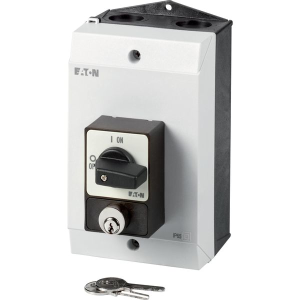 ON-OFF switches, P1, 25 A, surface mounting, 3 pole, with black thumb grip and front plate, Cylinder lock SVA image 5