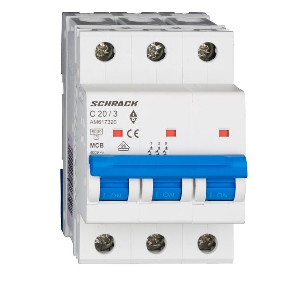 Miniature Circuit Breaker (MCB) AMPARO 6kA, C 20A, 3-pole image 1