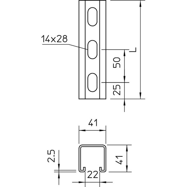 MS4141P0300FT Profile rail perforated, slot 22mm 300x41x41 image 2