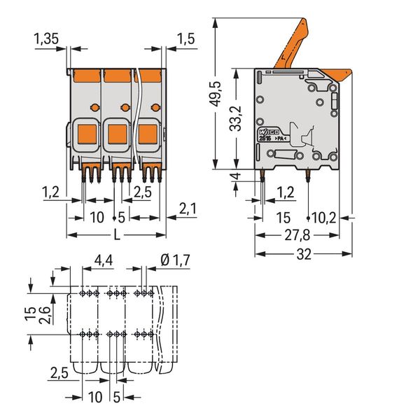 PCB terminal block lever 16 mm² gray image 1