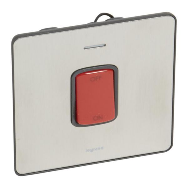 Synergy Sleek 45A Double Pole Control Switch with Red Rocker and LED Power Indicator Brushed Stainless Steel image 1