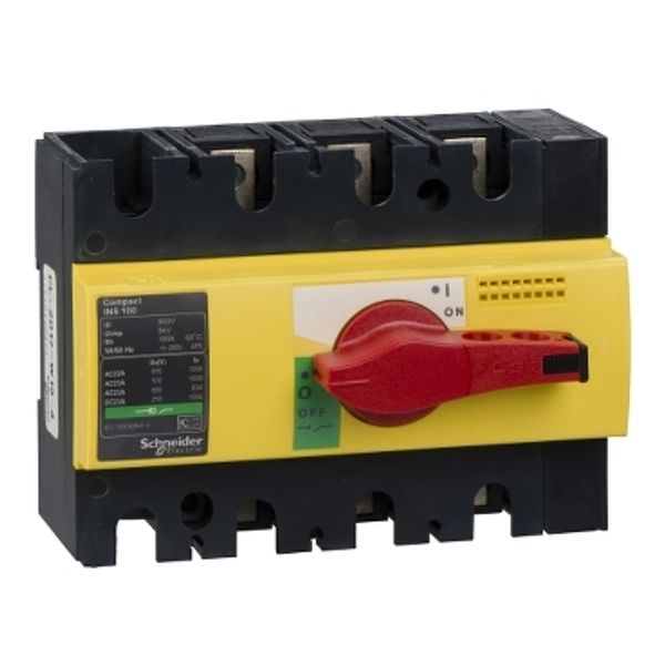 switch disconnector, Compact INS100 , 100 A, with red rotary handle and yellow front, 3 poles image 3