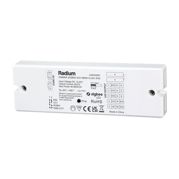 Dimmer for control, DIMMER ZB 5CH 480W/12-24V IP20 image 2