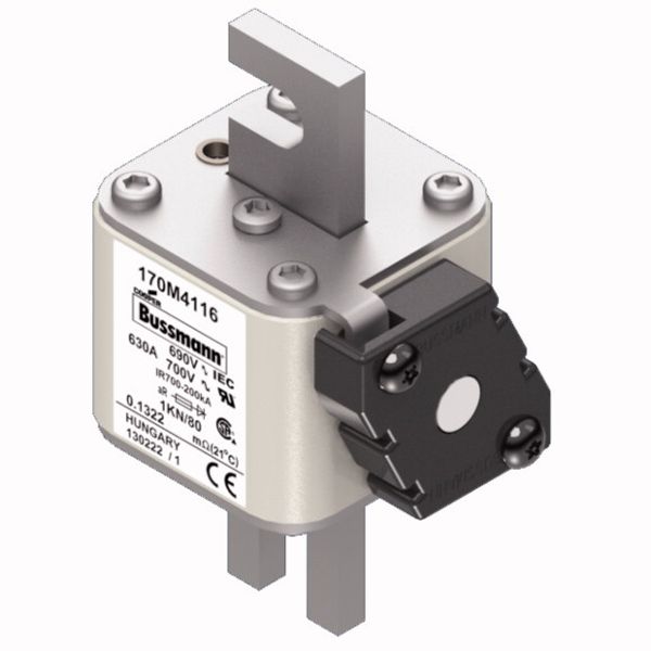 Fuse-link, high speed, 630 A, AC 690 V, DIN 1, 53 x 69 x 108 mm, aR, DIN, IEC, single indicator image 2