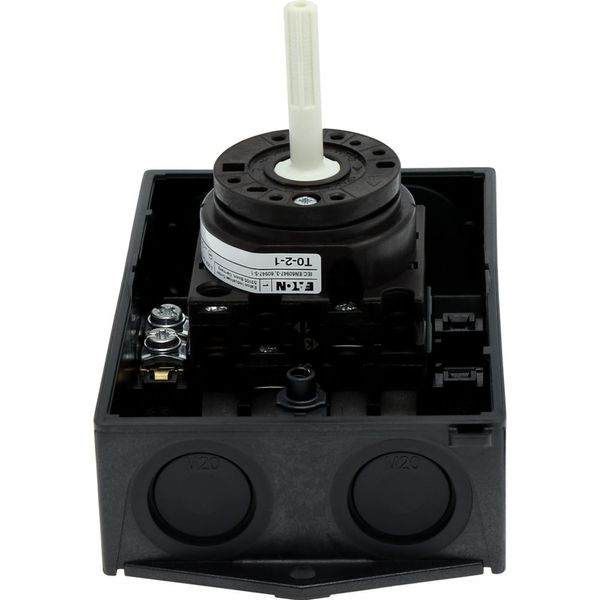 On-Off switch, T0, 20 A, surface mounting, 2 contact unit(s), 3 pole, with black thumb grip and front plate image 19
