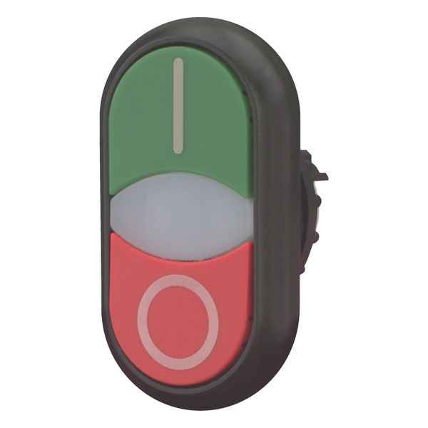 Double actuator pushbutton, RMQ-Titan, Actuators and indicator lights flush, momentary, White lens, green, red, inscribed, Bezel: black image 9