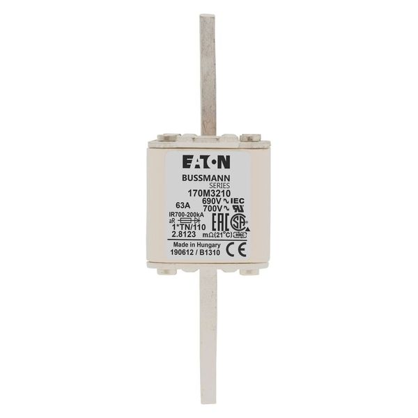 Fuse-link, high speed, 63 A, AC 690 V, compact DIN 1, 45 x 58 x 134 mm, aR, DIN, IEC, single indicator, 80 mm centres image 6