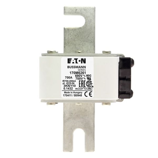 Fuse-link, high speed, 700 A, AC 690 V, DIN 3, 76 x 92 x 139 mm, aR, DIN, IEC, single indicator image 5