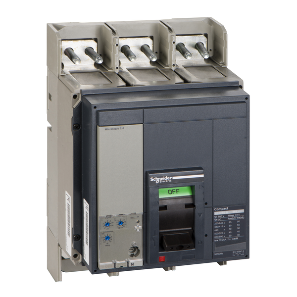 circuit breaker ComPact NS1250N, 50 kA at 415 VAC, Micrologic 2.0 trip unit, 1250 A, fixed,3 poles 3d image 4