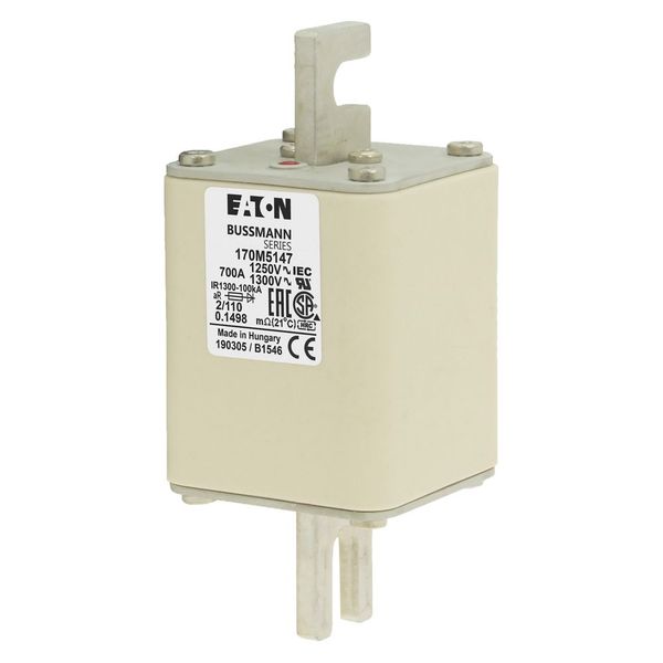 Fuse-link, high speed, 700 A, AC 1250 V, size 2, 61 x 75 x 138 mm, aR, DIN, IEC, single indicator image 6